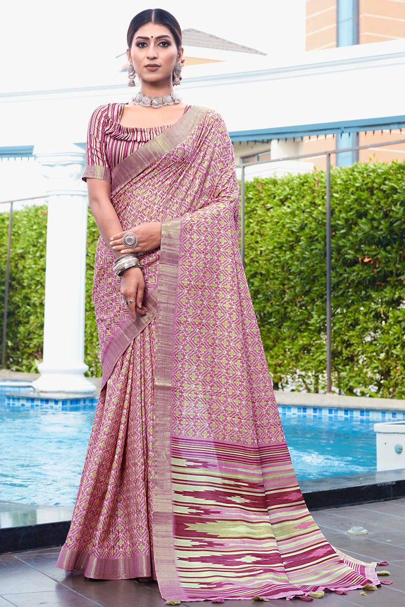 Weaving Work Banarasi Art Silk Pink Saree