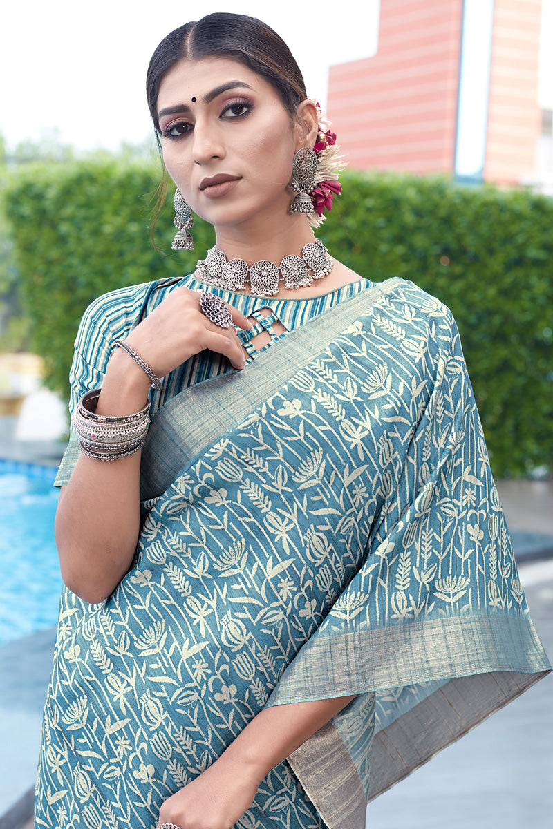 Blue Weaving Banarasi Art Silk Saree