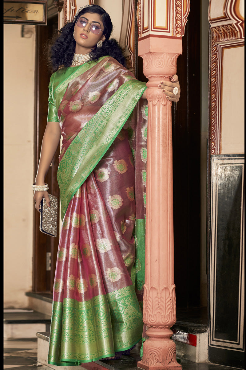 Organza Fabric Stunning Festive Style Saree In Red Color