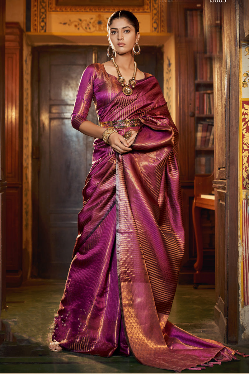 Kanjivaram Silk Fabric Rani Color Glamorous Saree