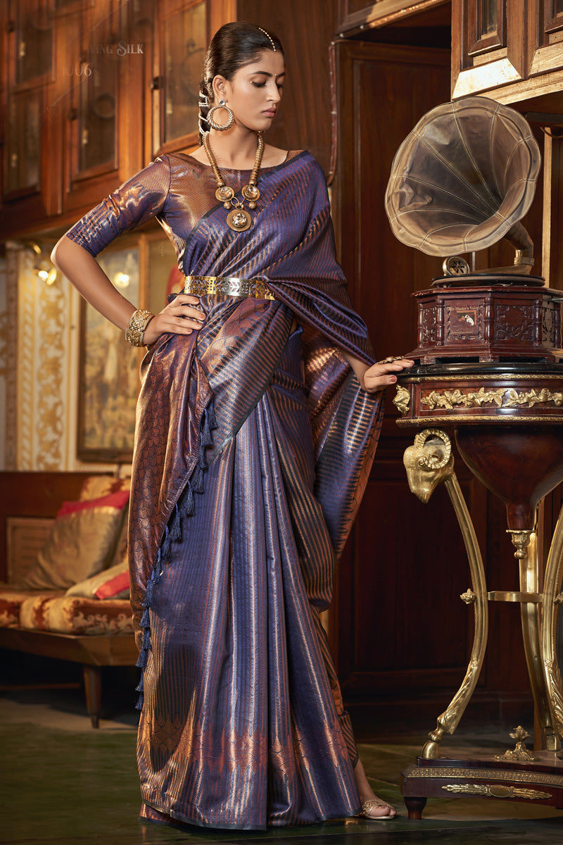 Purple Color Kanjivaram Silk Fabric Exquisite Saree
