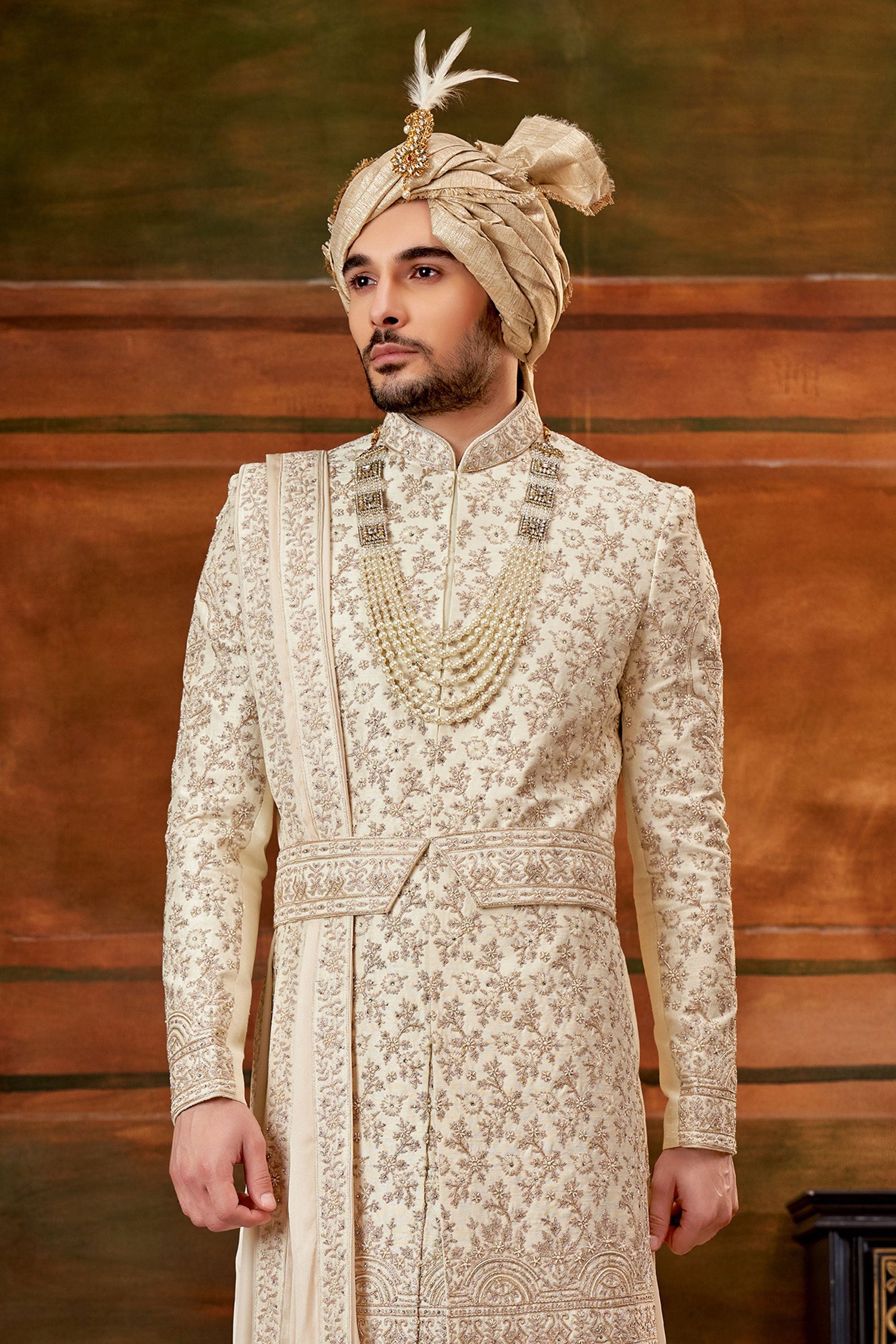 Engaging Art Silk Fabric Hand Work Shrewani