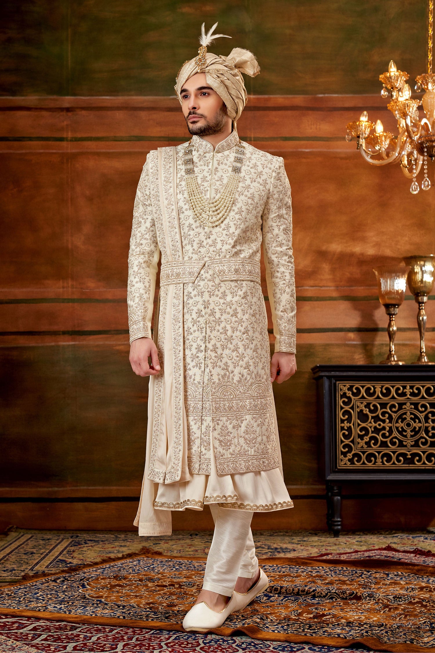Engaging Art Silk Fabric Hand Work Shrewani