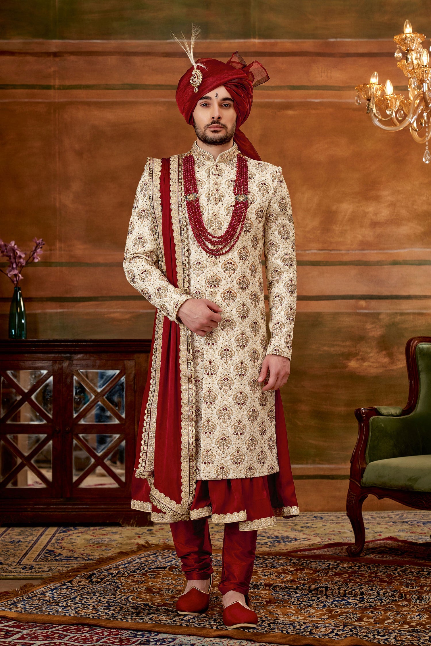 Captivating Art Silk Fabric Hand Work Shrewani