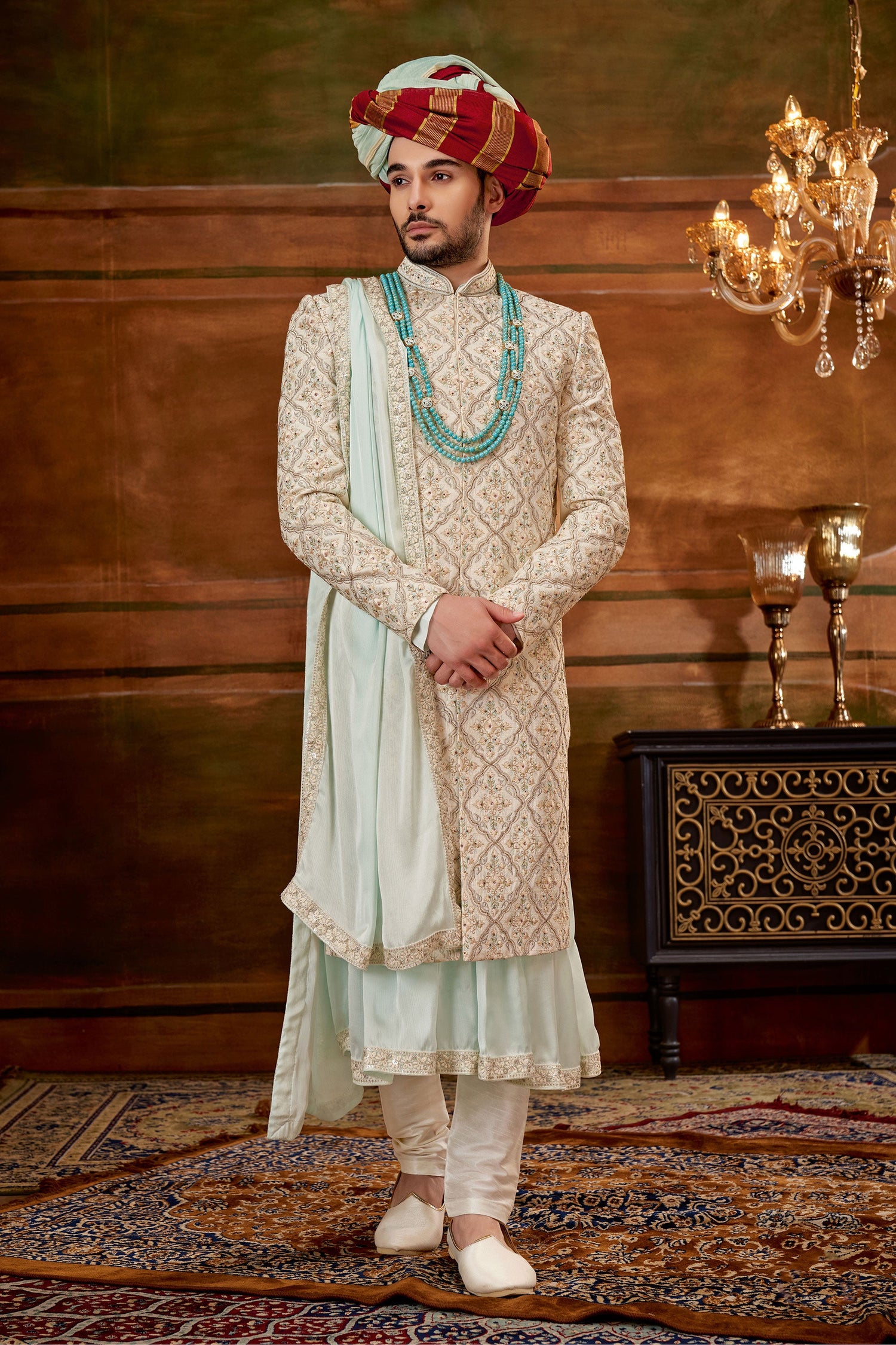 Blissful Art Silk Fabric Hand Work Shrewani