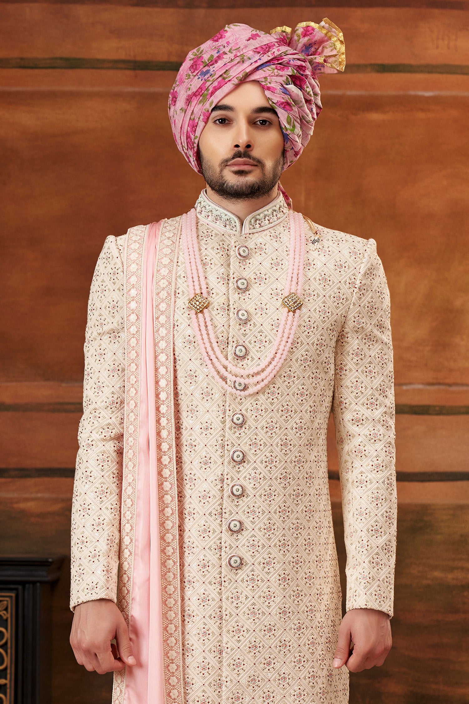 Graceful Cream Georgette Fabric Hand Work Shrewani