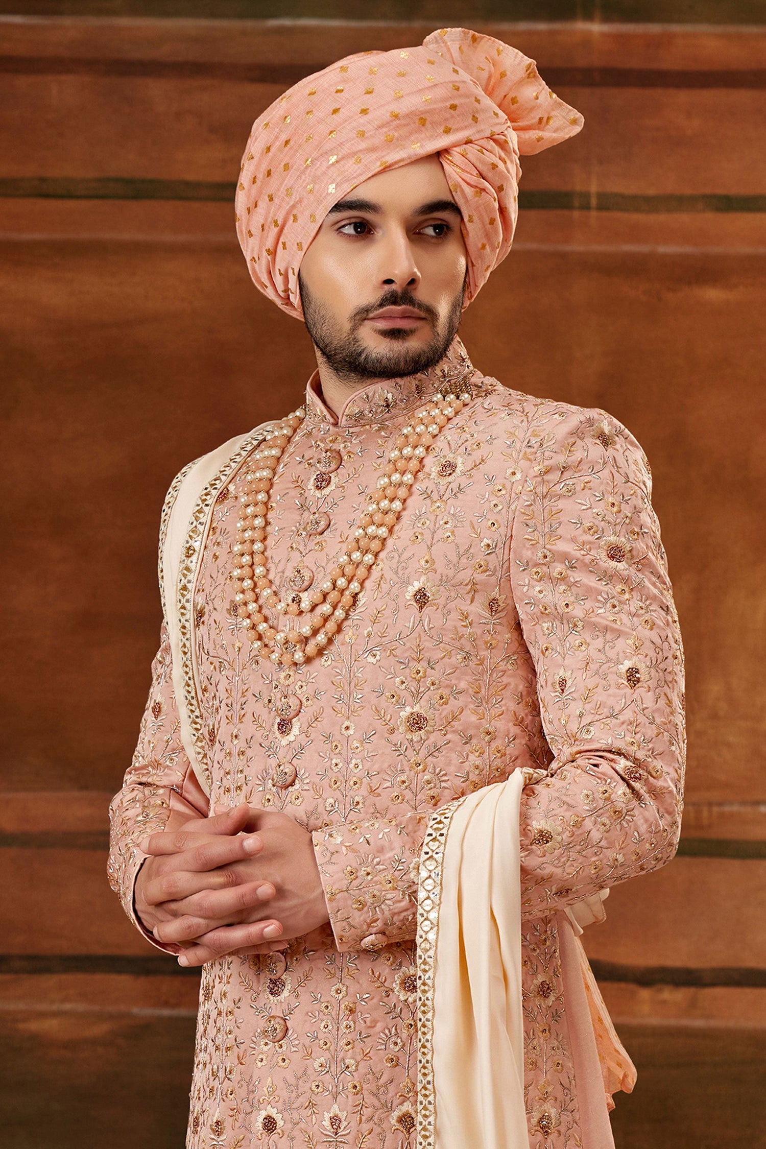 Enriching Pink Art Silk Fabric Hand Work Shrewani