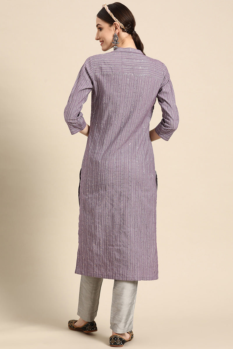 Cotton Fabric Lavender Color Engaging Kurti In Casual Look
