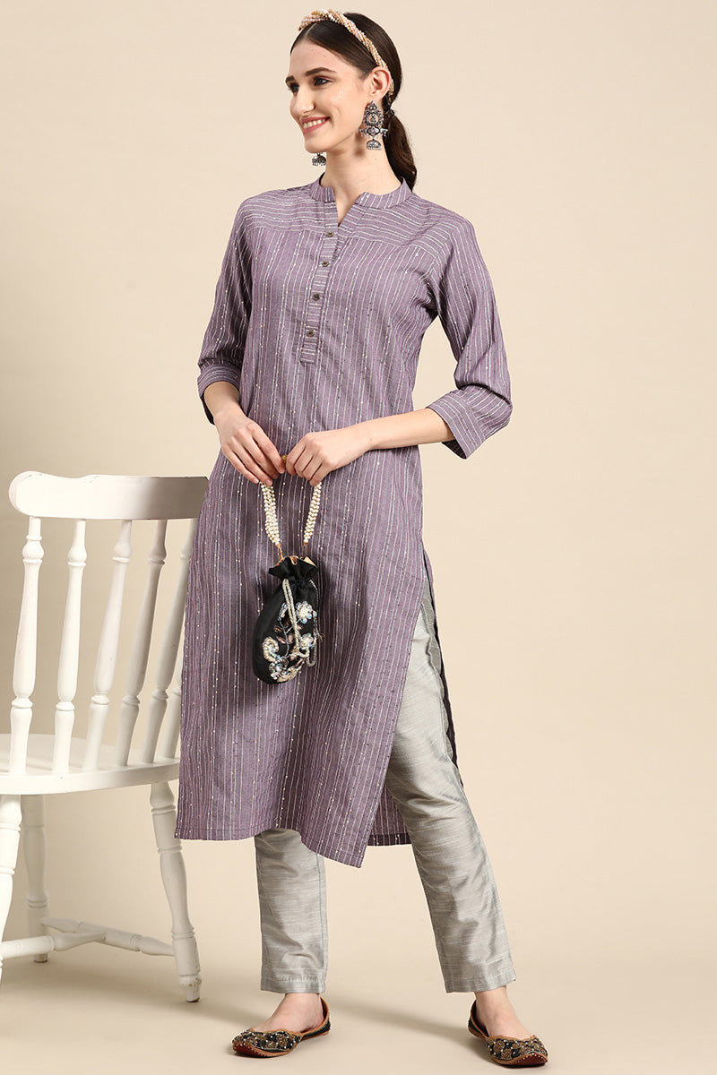 Cotton Fabric Lavender Color Engaging Kurti In Casual Look