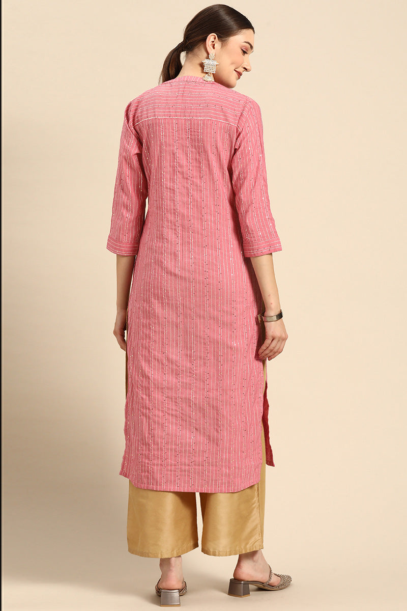 Pink Color Cotton Fabric Precious Kurti In Casual Look