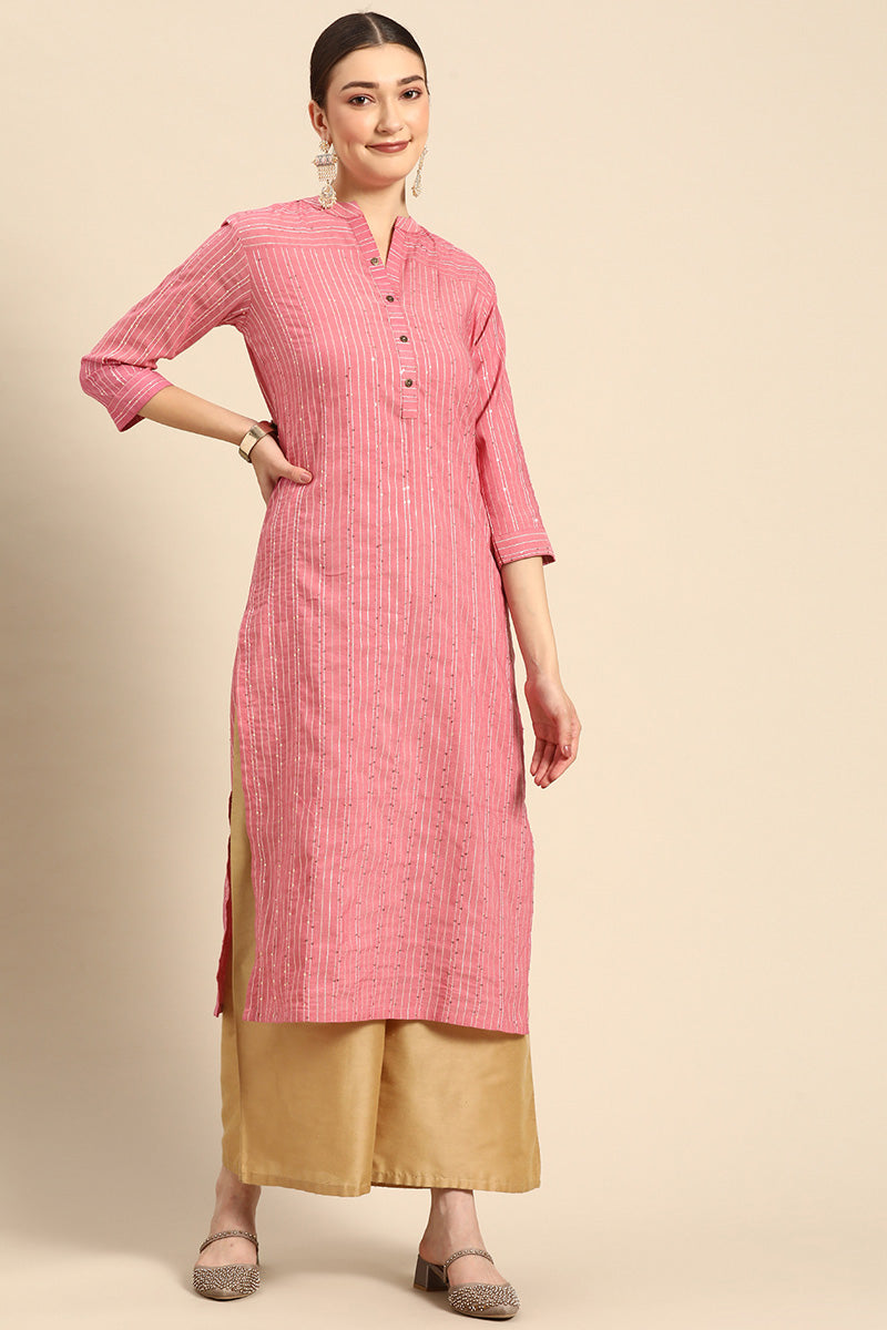 Pink Color Cotton Fabric Precious Kurti In Casual Look