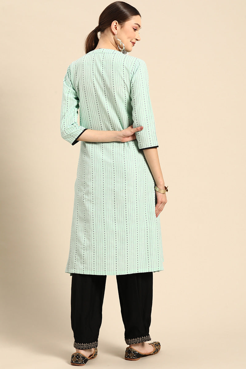 Cotton Fabric Sea Green Color Kurti In Exceptional Casual Look