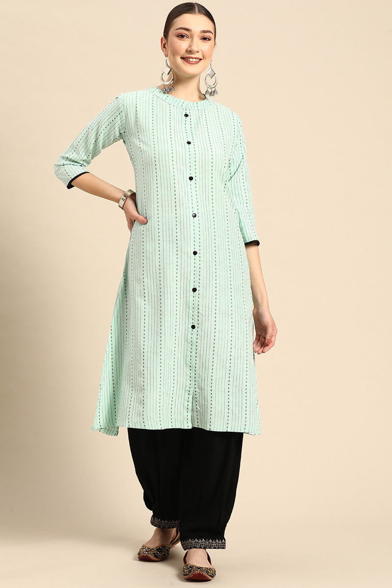 Cotton Fabric Sea Green Color Kurti In Exceptional Casual Look