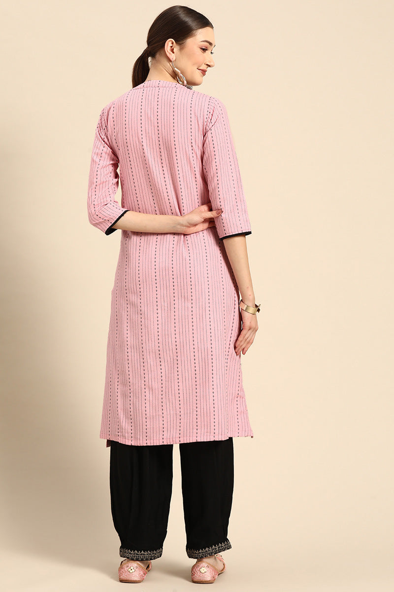Fashionable Casual Look Pink Color Cotton Fabric Kurti