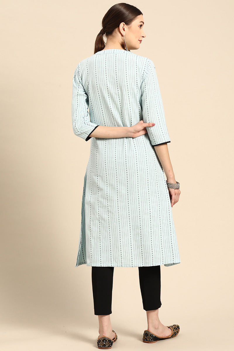 Light Cyan Color Admirable Casual Look Kurti In Cotton Fabric