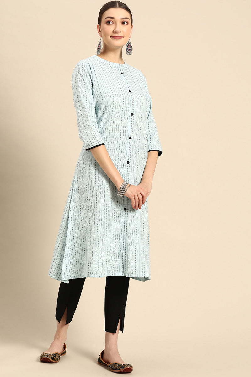 Light Cyan Color Admirable Casual Look Kurti In Cotton Fabric