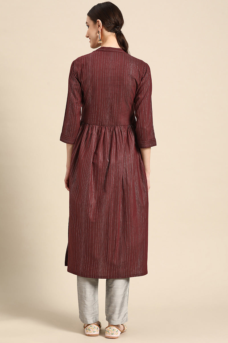 Cotton Fabric Maroon Color Kurti In Intricate Casual Look