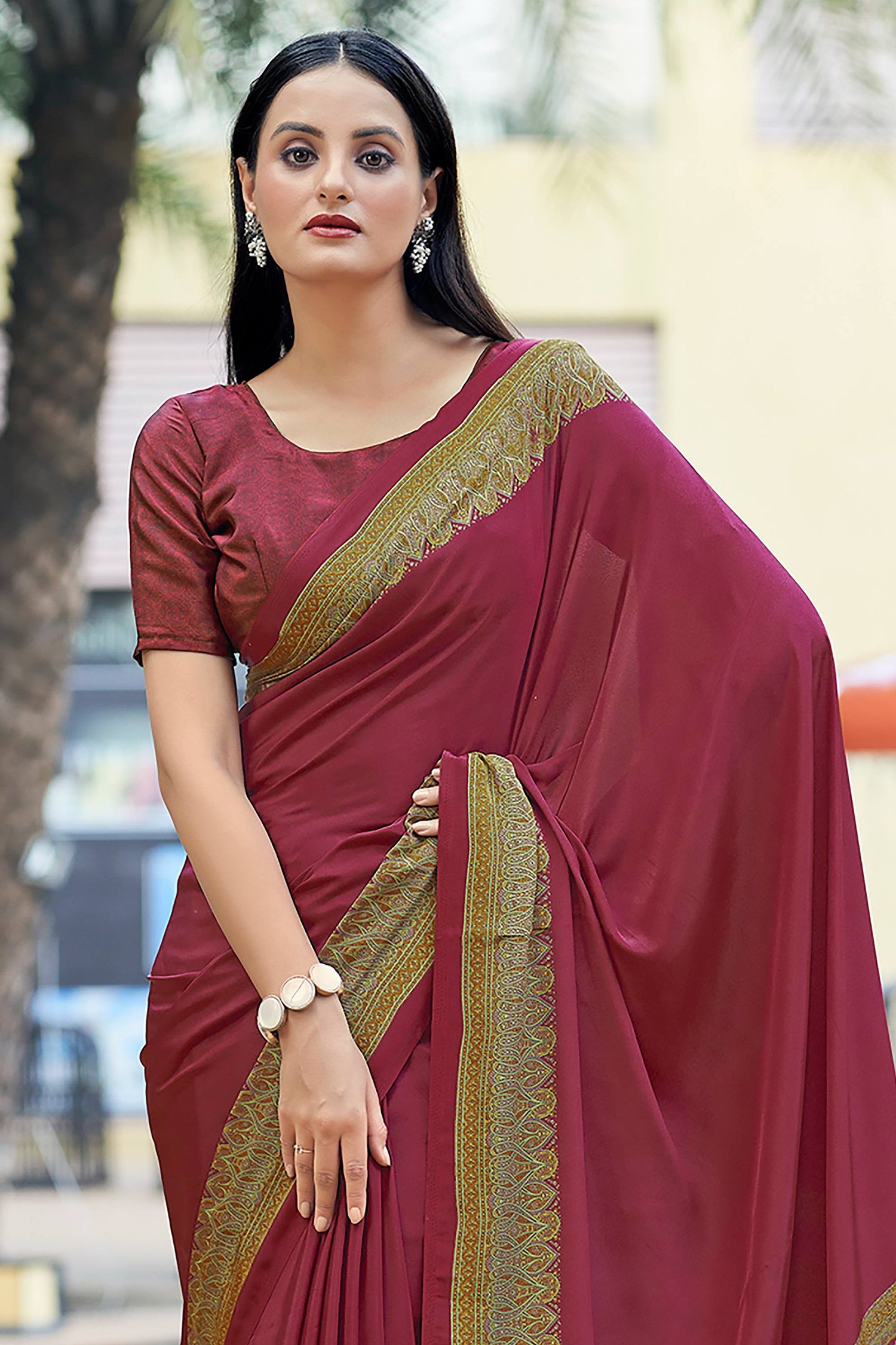 Elegant Premium Crepe Silk Printed Saree With Unstitched Blouse